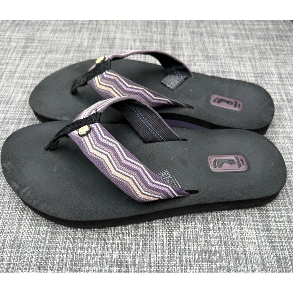 Teva MUSH Flip Flops Sandals w/Repreve Straps Womens Size 7 Black Purple Stripe